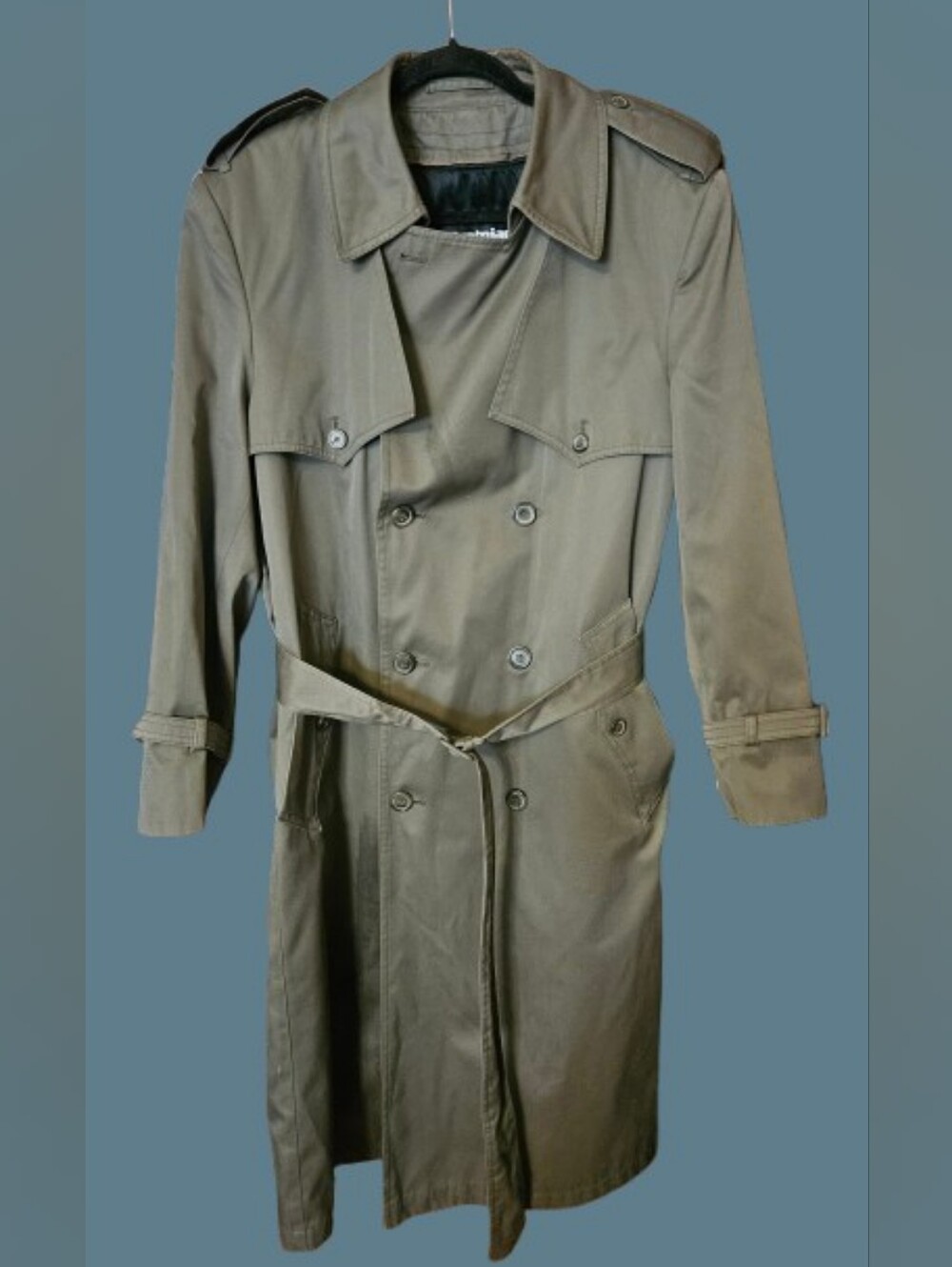 *Stratojac Vintage Trench Coat Olive Green Double Breasted Belted